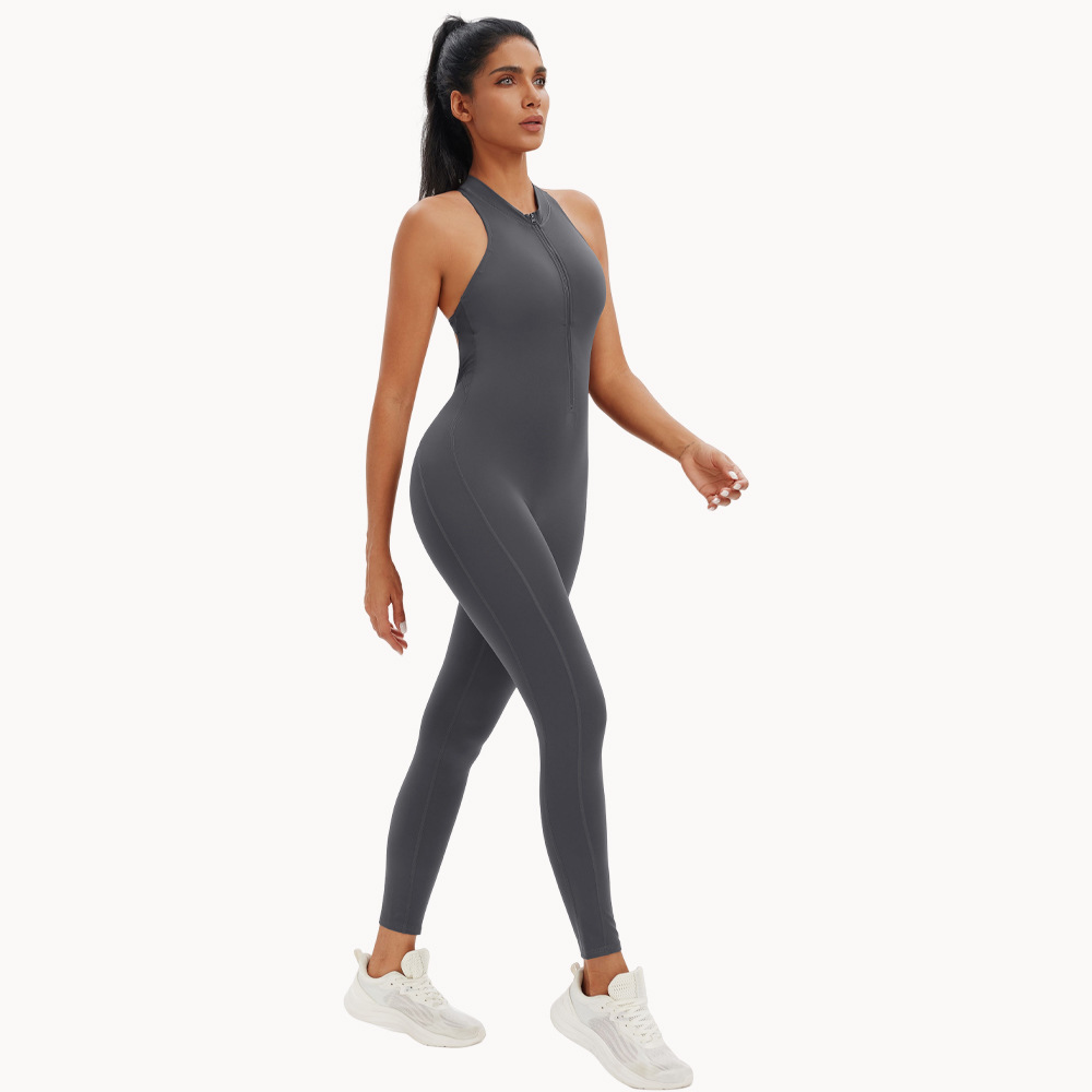 Ropa de yoga de una pieza con cremallera de una pieza desnuda, espalda hueca, pantalones de yoga de una pieza de fitness para correr, mono deportivo