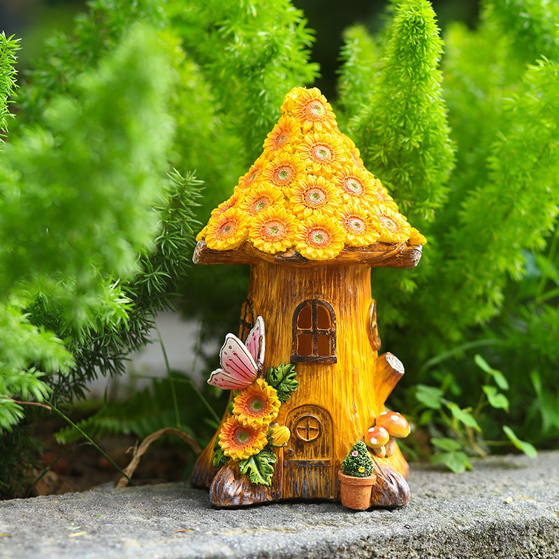 Lámpara solar decoración árbol casa lámpara al aire libre jardín césped decoración creativa resina decoración paisaje escultura regalo