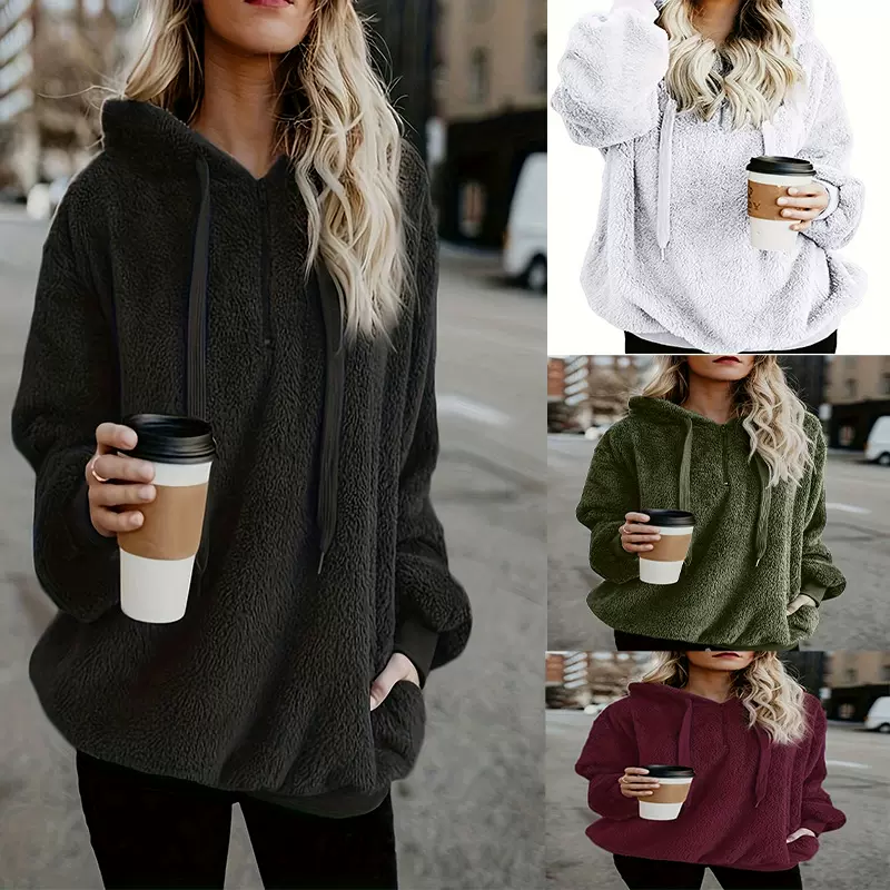新款跨境亚马逊速卖通新款欧美长袖连帽纯色女式卫衣绒衫外套女装
