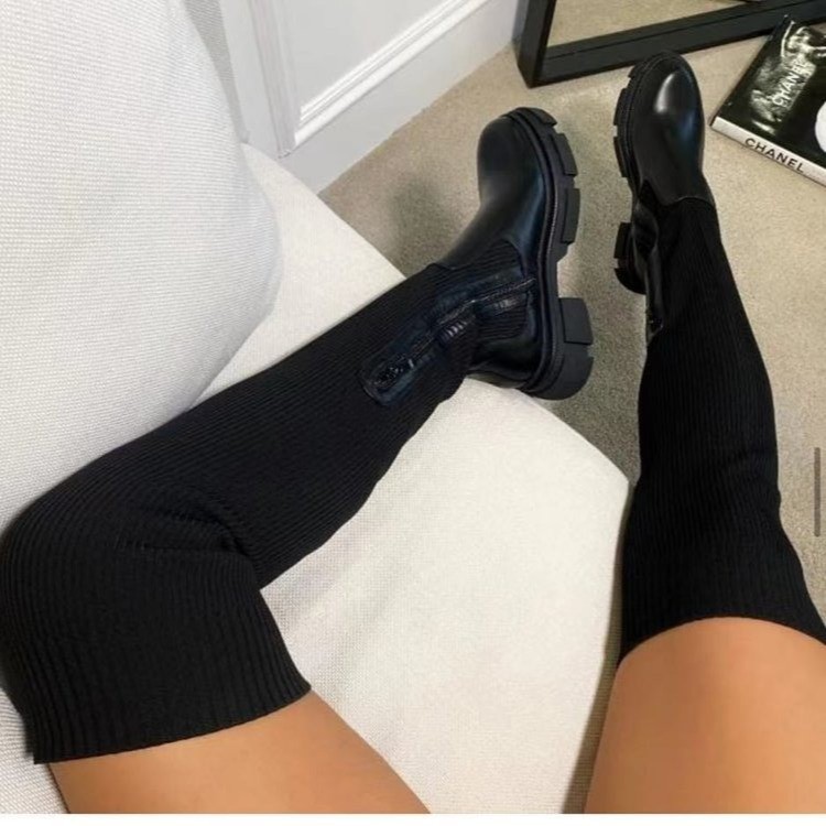 Black over the knee sock boots | Luxiaa Clothing - knee high sock boots