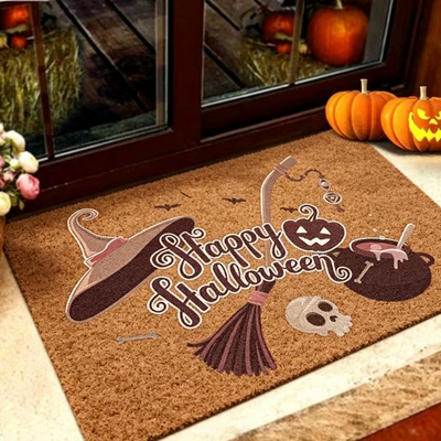 Cross-Border Halloween Decoration for Entrance Doors, Outdoor Doors, Shoe-Changing Areas, Carpet Floor Mats, Faux Coconut Palm Fiber Loop Mud-Scraping Foot Mats (Avtomobil döşəmə paspasları) - zx-halloween-moment-h01-3040-silk-circle-without-overlocking