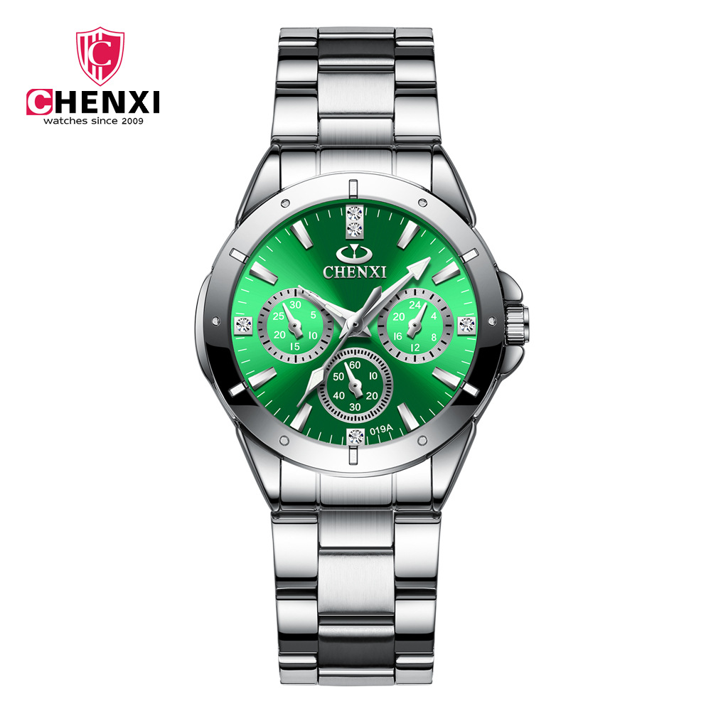 CHENGXI Chenxi 019A pareja moda ronda reloj de cuarzo impermeable creativo correa de acero moda casual Reloj de pulsera