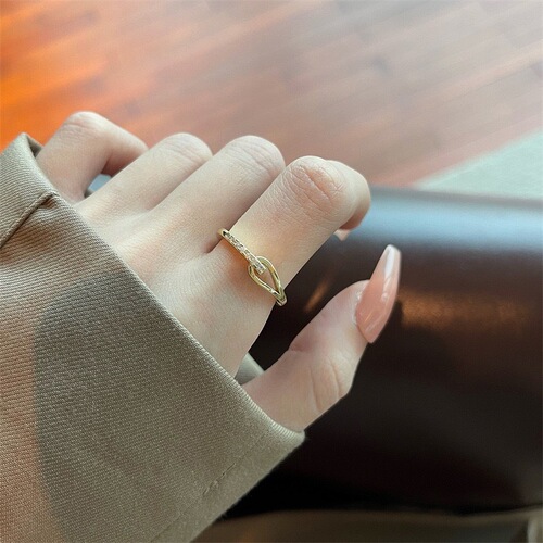 925 sterling silver plated with 14K gold temperament cross ring female Korean blogger exquisite zircon open adjustable index finger ring