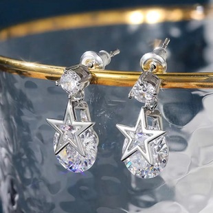 Foreign trade for cross-border distribution S925 sterling silver plated 18K platinum rotating Mosan drill earrings Europe and America Amazon
