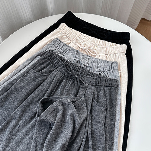 Black Glutinous Rice Pants for Women - Autumn 2025 New Arrival High-Waisted Slimming Droopy Loose Casual Straight Leg Relaxed Style Wide Leg Pants