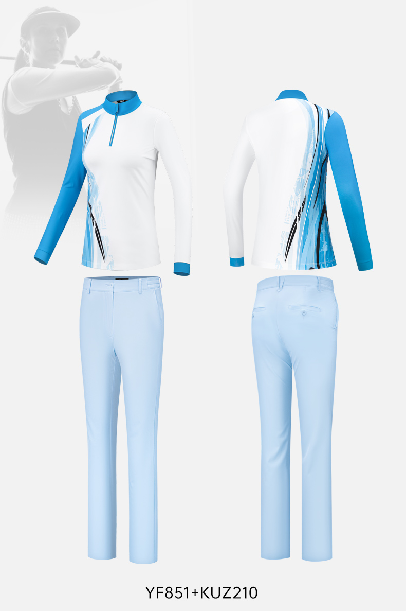 Áo polo dài tay đồng phục golf in logo miễn phí — Bộ đồ caddie nữ [Quần trên màu xanh nhạt] YF848 KUZ210/209, Bộ đồ caddie nữ [quần áo màu xanh nhạt] YF851 KUZ210/209, Bộ đồ cùng mẫu cho nam tùy chỉnh, Bộ đồ caddie nữ [quần áo màu xanh] YF850 KUZ210/209 chi tiết 56
