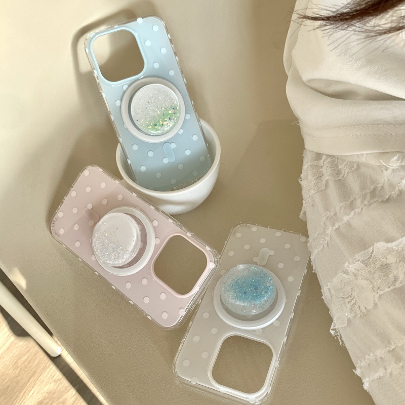 Simple Polka Dot Quicksand Magnetic Stand Suitable for iPhone 17 Pro Max Apple 16 Phone Case 15 Double-Layer 14 for Women
