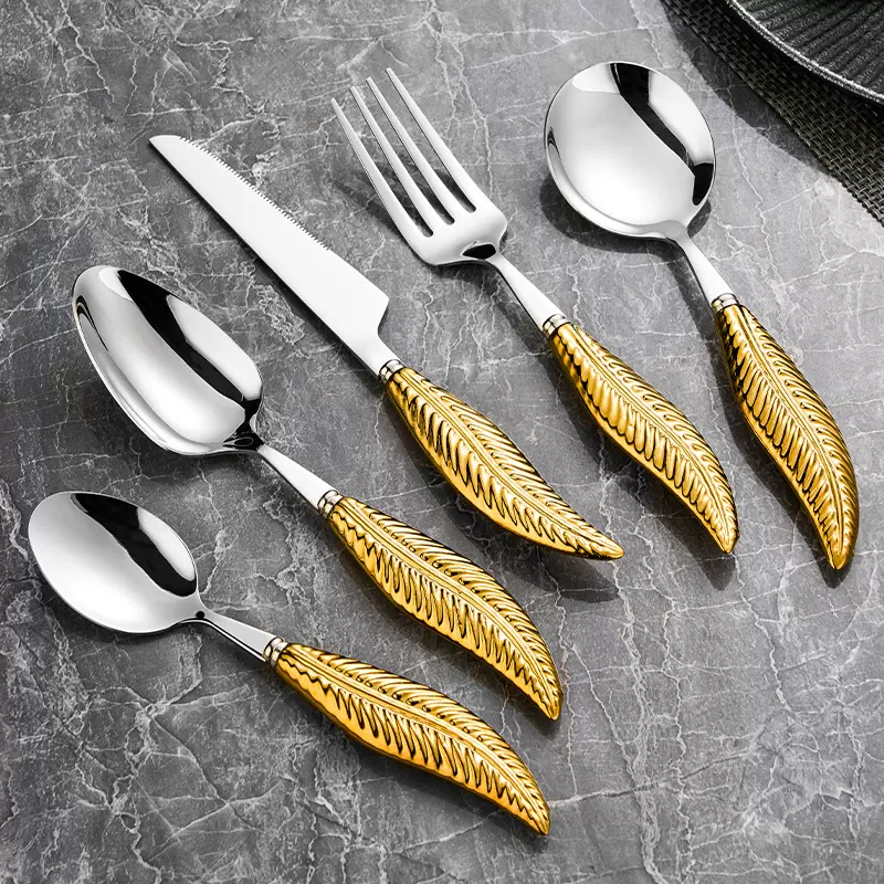 鸿俊达304不锈钢勺子轻奢羽毛柄牛排刀酒店西餐餐具西餐刀叉勺