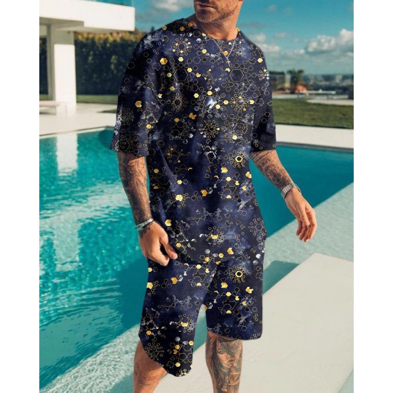 Suit de camiseta de hombre de estilo deportivo impresión digital impresión de ropa de trabajo Aliexpress suministro de mano 3D manga corta