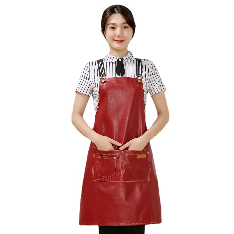 Comercio exterior pu cuero delantal lienzo logotipo personalizado hogar cocina lavado de coches acuático a prueba de aceite Denim delantal al por mayor personalizado