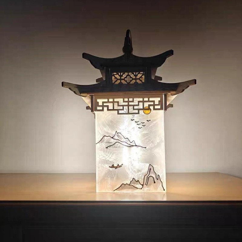 新しい中国風の宋代の美的禅茶室レストランアンティーク建築家パビリオンポーチライト四隅パビリオンシャンデリア|undefined