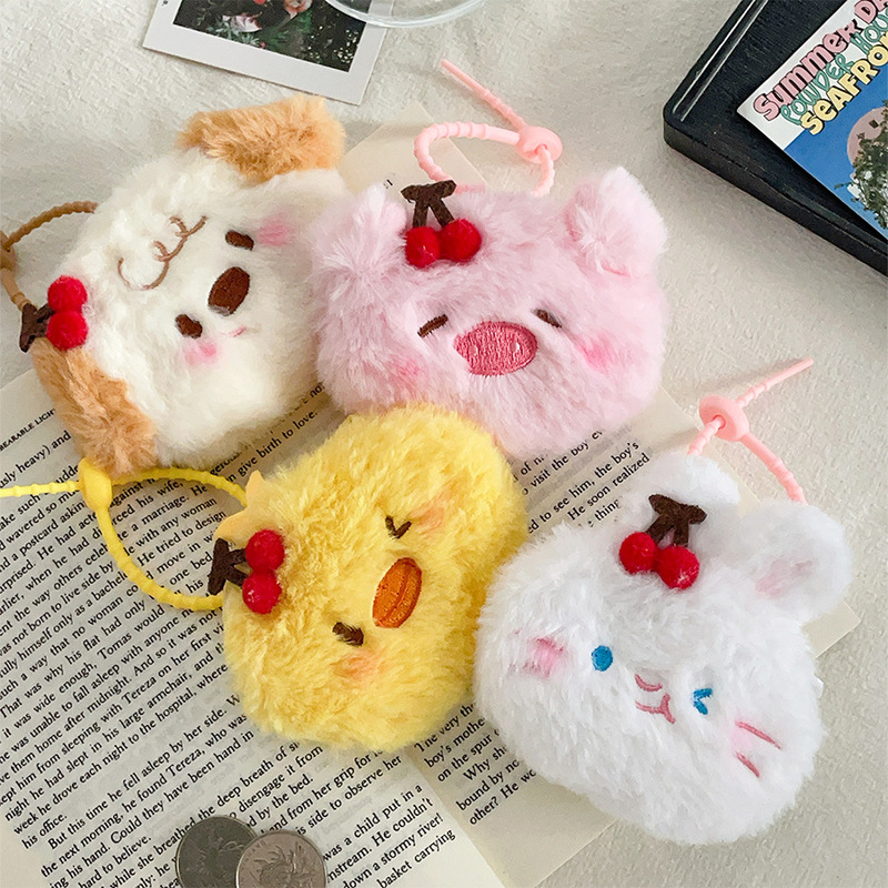 Creative Cherry Small Animal Coin Purse Coin Headphone Storage Bag Keychain Accessories Children's Stuffed Wallet Pendant