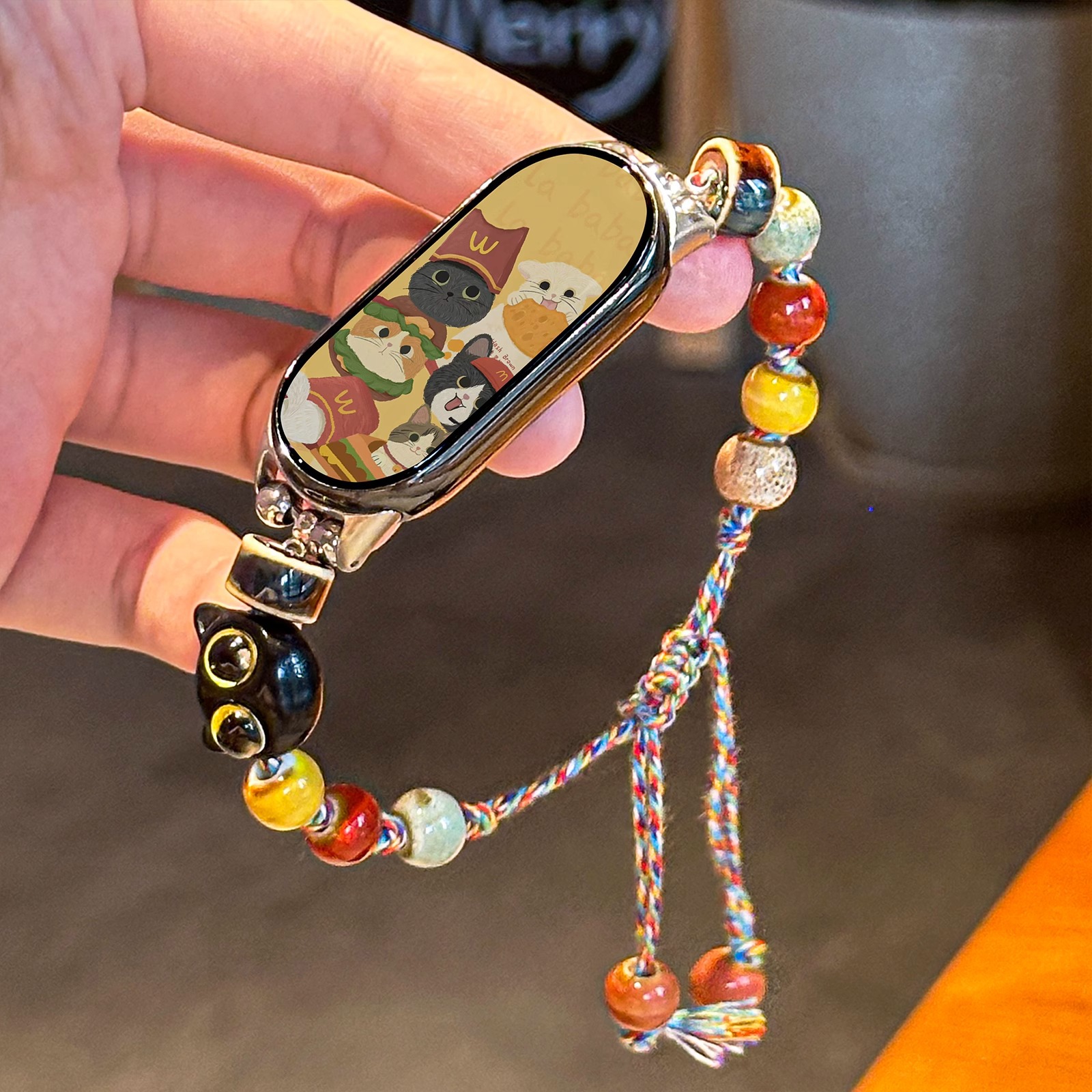 Suitable for Xiaomi Mi Band 10 Strap Beaded Black Cat Puppy Braided Rope Xiaomi Band 9 8 Wristband
