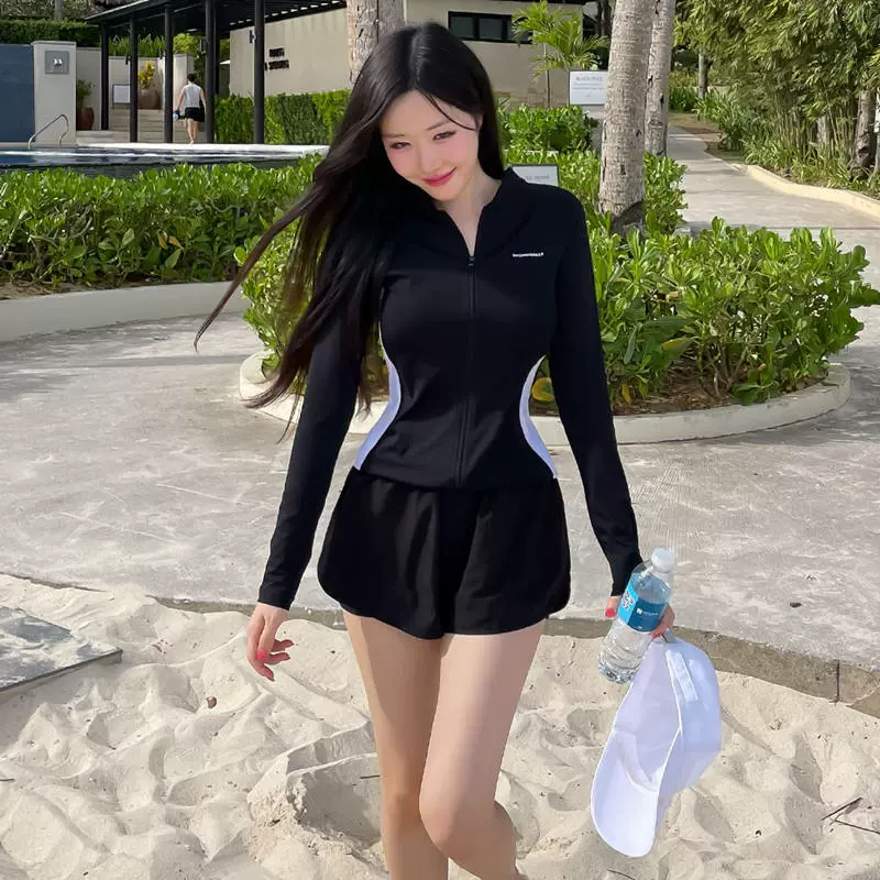 Корейский сплошной цветной трехкомпонентный купальник женский чехол тонкий солнцезащитный крем Хулудао купальник на молнии консервативный сплит купальник