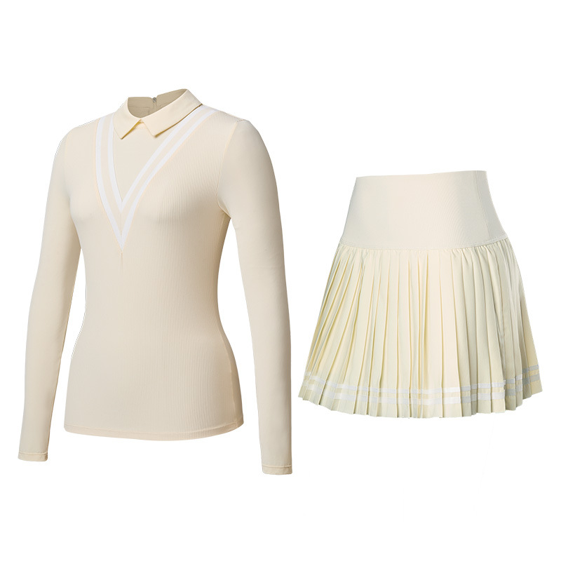 Traje deportivo de tenis de mujer otoño y invierno transpirable seco rápido golf yoga vestido corto con solapa manga larga dos piezas set