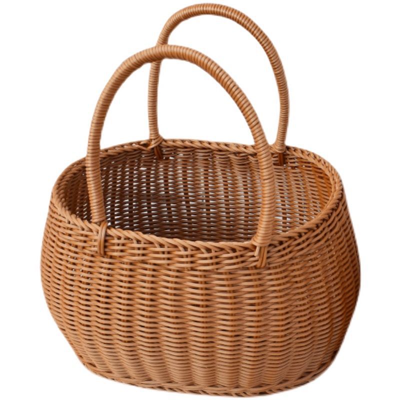 Cesta de picnic cuadrada de plástico tejido de imitación de caña PP canasta de compras canasta de recoger frutas canasta de frutas image 6