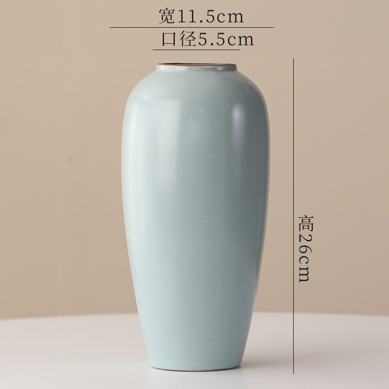 汝窯宋代美学陶器ドライフラワー水耕栽培花瓶リビング玄関フラワーアレンジメント装飾品大口径エコ花瓶|undefined