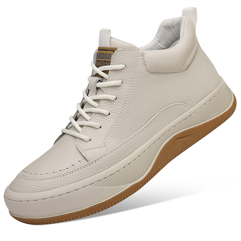 Invierno de piel de vaca de nuevo tipo de alta altura zapatos de algodón para hombres, cuero genuino con terciopelo grueso, calentamiento, zapatos casuales para hombres.