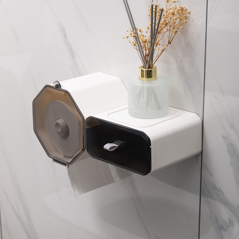 Caja de papel higiénico ponche-libre montado en la pared rollo de papel titular impermeable caja de papel higiénico de almacenamiento estante de papel higiénico