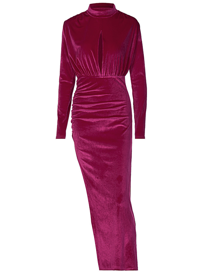 Sexy Purple High-Collar Chest-Wrapped Hollow Slit Dress NSHTL99057