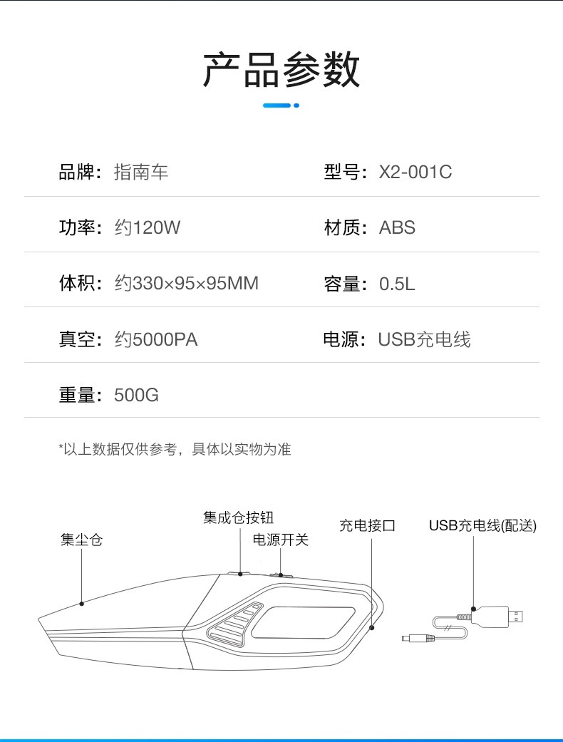 Car Vacuum Cleaner, Small Car Vacuum Cleaner for Use in the Car, Powerful Wireless Rechargeable Handheld Vacuum Cleaner for Both Home and Car Use, with Strong Suction