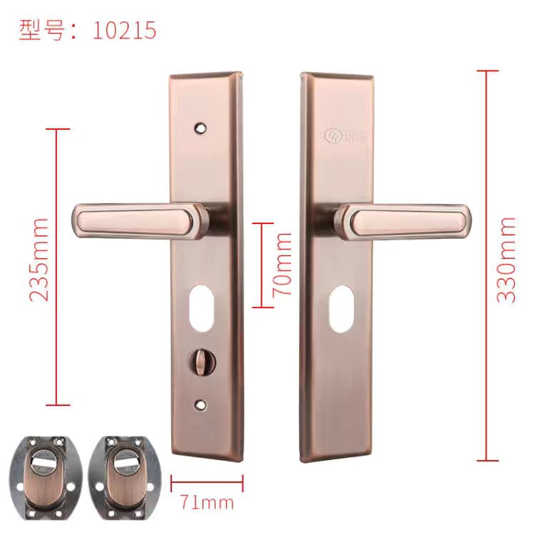 Acero inoxidable puerta antirrobo bronce antideslizante manija de la cerradura de la puerta engrosada mango rojo tornillo agujero espaciamiento 235