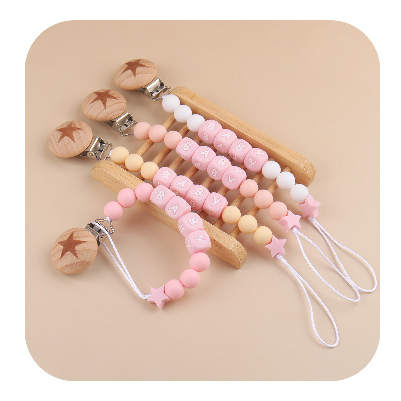 Productos infantiles creativos planetas juguetes beech chupeta clips rosa nombre bebé DIY cadena de chupeta cadena de pérdida