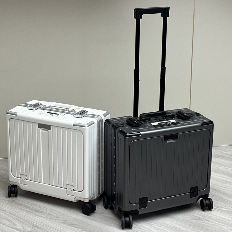 New front opening computer case luggage 18 inch boarding case silent aluminum frame trolley case photography children's suitcase