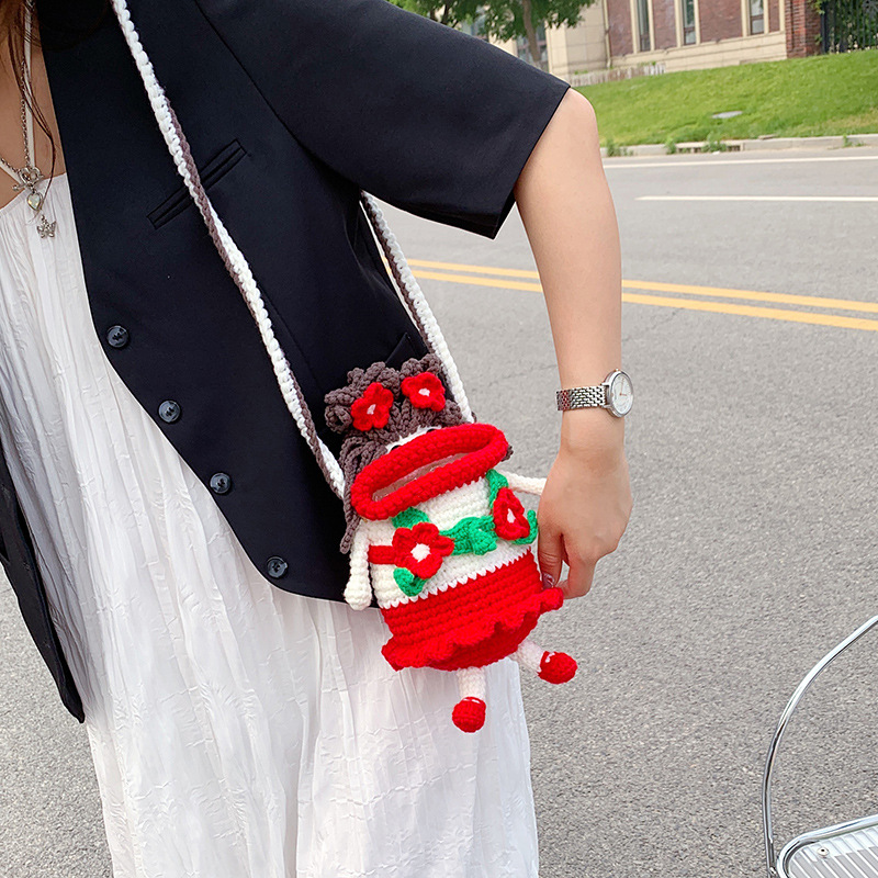 Douyin popolare salsiccia bocca grande bocca borsa per cellulare borsa fatta a mano all'uncinetto fai da te in lana per maglieria borsa divertente portachiavi_voghion.com