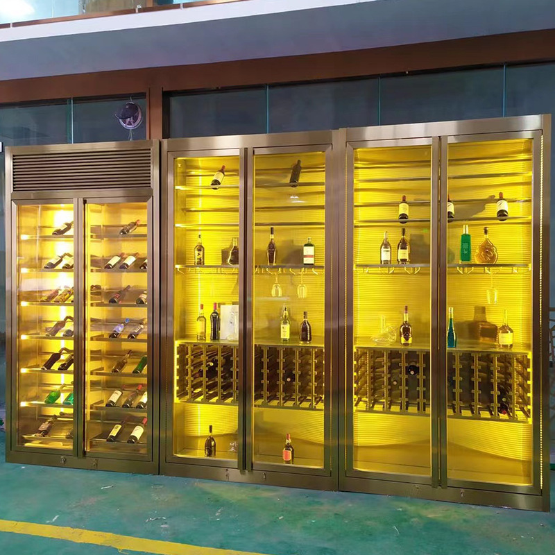 酒柜家用客厅靠墙储物柜实木不锈钢分层置物架玻璃恒温酒柜展示柜|undefined