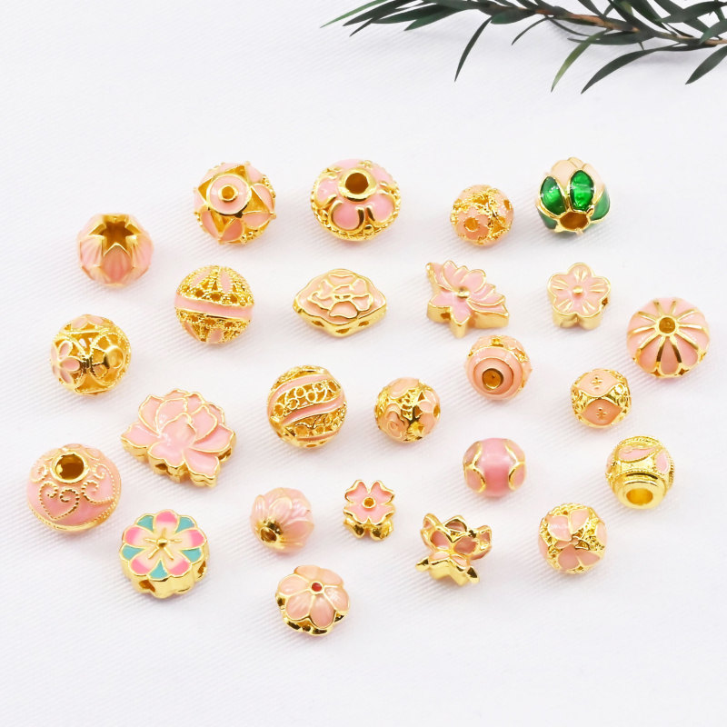 18K ゴールドフィルド カラー保持七宝焼きオイルドリップ銅金メッキスペーサービーズアクセサリー 8mm オイルドリップトランスファービーズエナメルカラーアクセサリー|undefined