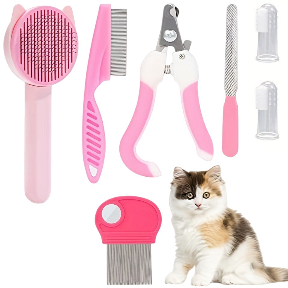 8 piezas Beauty Set Pet Nailcutter y archivo de salto de cepillo de dientes de silicona para mascotas etiquetable