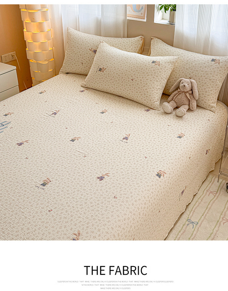 2026 Thickened Double-Layer Gauze Bed Sheet Single Piece Class A Mother and Baby Grade Crinkled Gauze Dormitory Single Person Comforter Pillowcase Three-Piece Set