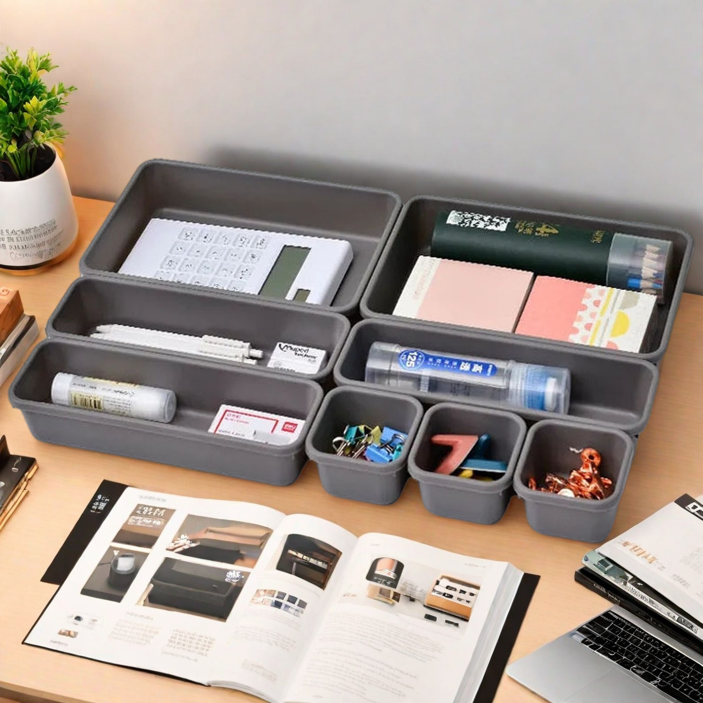 Household Desktop Drawer Storage Box Wardrobe Organizer Eight-Piece Jewelry and Cosmetics Storage Free Combination and Partitioning