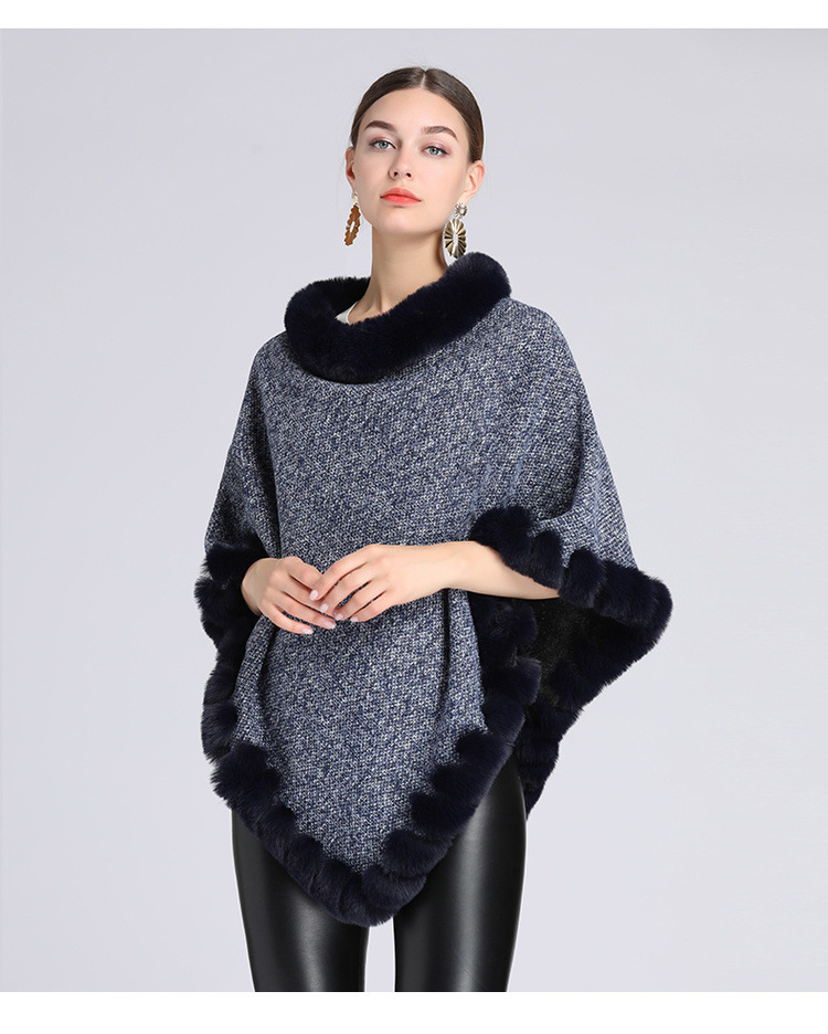 Stickad tröja i plusstorlek med fleece och tjock pälskrage_voghion.com