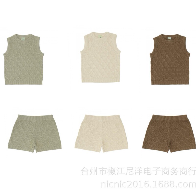 2022 Spring and Summer New Style Soft Cotton Diamond-Shaped Knitted Vest Shorts for Boys and Girls 2022 Spring and Summer New Style Soft Cotton Diamond-Shaped Knitted Vest Shorts for Boys and Girls