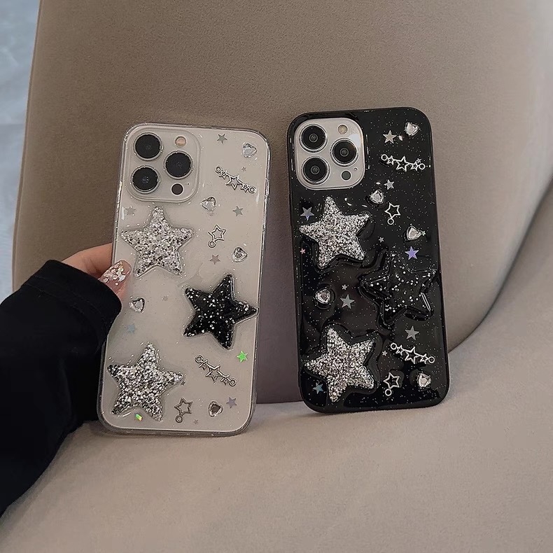 Glitter Stereo Stars Suitable for Apple 16 Mobile Phone Case Iphone15Pro New Glue 14Promax Accessible Luxury