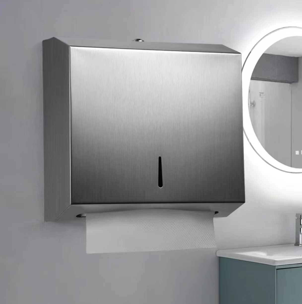 Acero inoxidable 304 bandeja de toallas de mano gran caja de papel de rollo de hoteles baños públicos caja de toallas impermeable