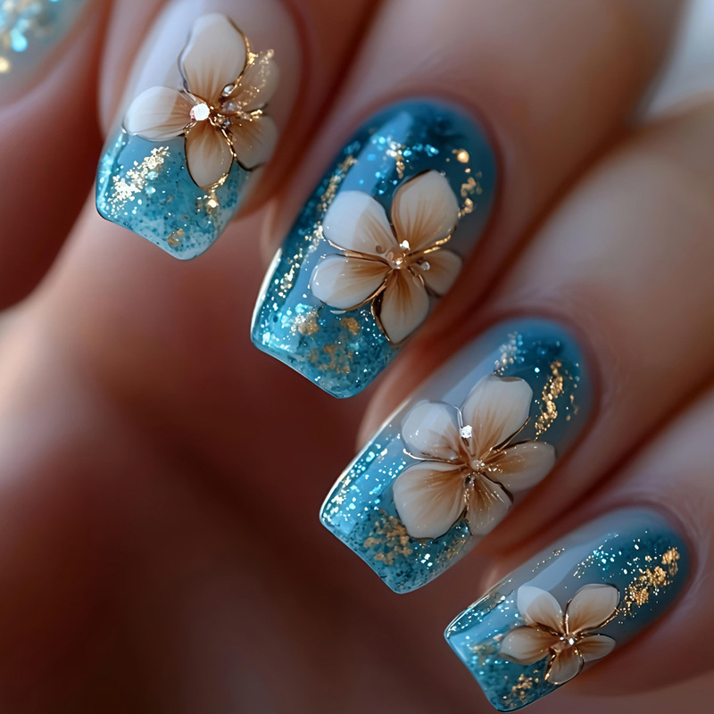 Ins Style European and American Wearable Nails White Flower Fingertip Manicure Fallen Leaves European Square Fake Nails Ready for Sale Ins Style European and American Wearable Nails White Flower Fingertip Manicure Fallen Leaves European Square Fake Nails Ready for Sale