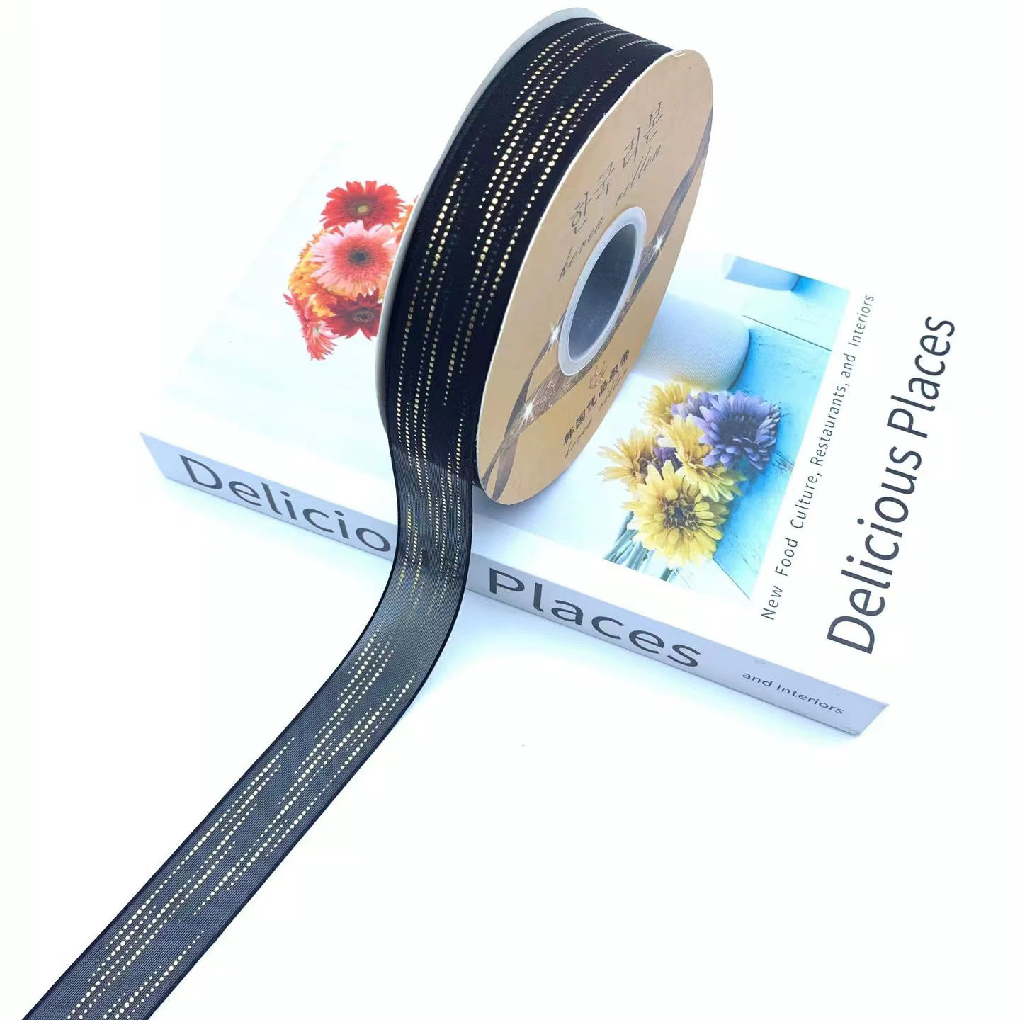 2,5 CM bandeja de barra de cinta de dorado transparente hecho a mano accesorios de bricolaje cinta de color oscuro caja de regalo de flores lote de embalaje