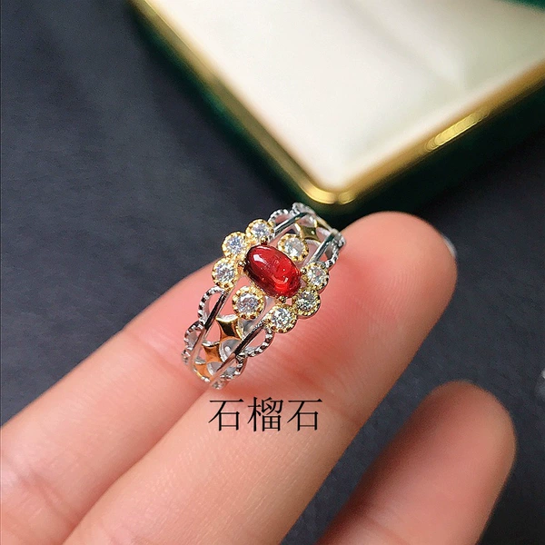 Organic ring with stone pomegranate, silver 925 sample