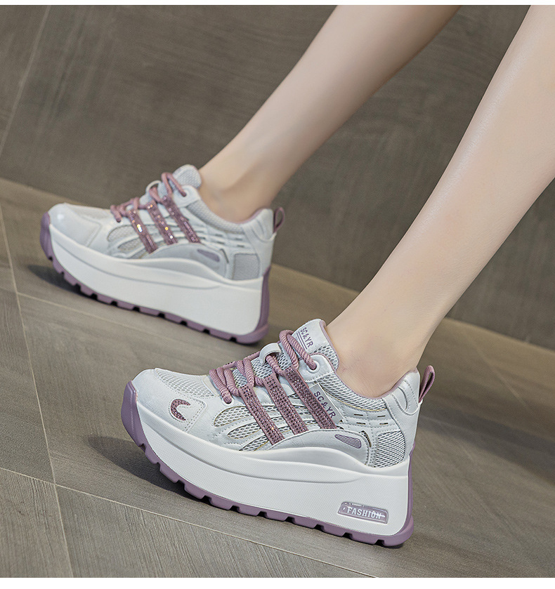 Giày sneaker nữ đế dày tăng chiều cao lưới thoáng khí mùa hè — Tím 5039, Trắng 5039, Vàng 5039 chi tiết 12