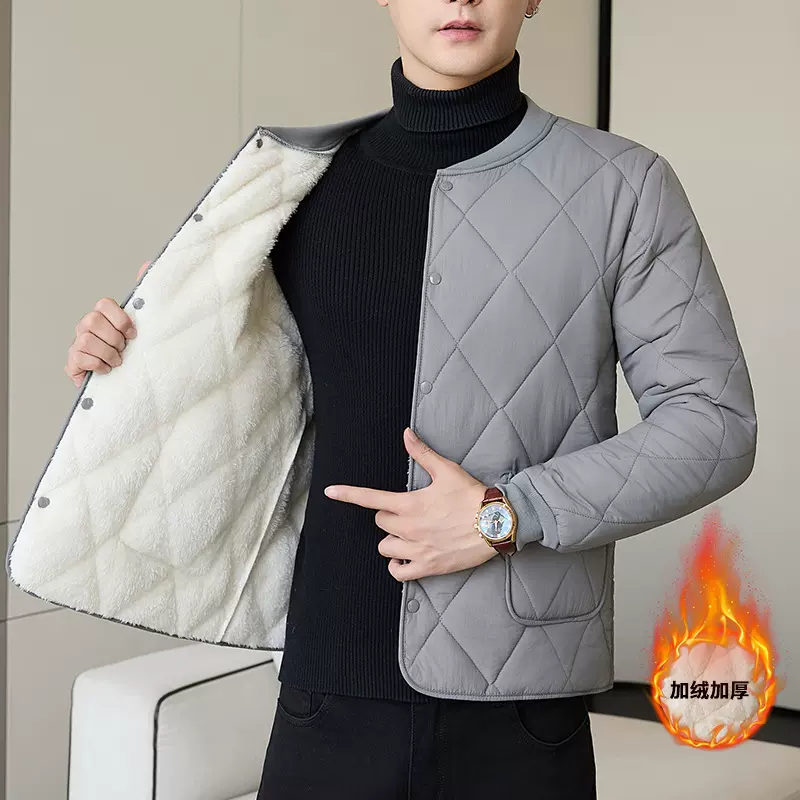 跨境男士内里加绒棉服2025秋冬立领短款棉衣内胆百搭保暖棉袄外套