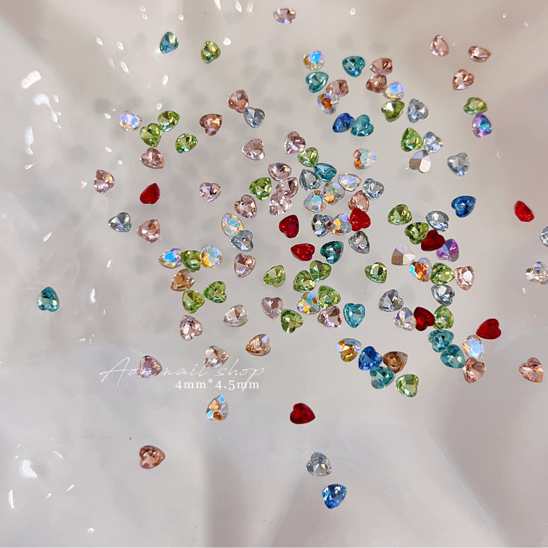 Mini Heart-Shaped Nail Art Rhinestones, Trendy Dazzling Colorful Dopamine Heart-Shaped Pointed-Back Rhinestones, Wearable Nail Rhinestone Accessories Mini Heart-Shaped Nail Art Rhinestones, Trendy Dazzling Colorful Dopamine Heart-Shaped Pointed-Back Rhinestones, Wearable Nail Rhinestone Accessories