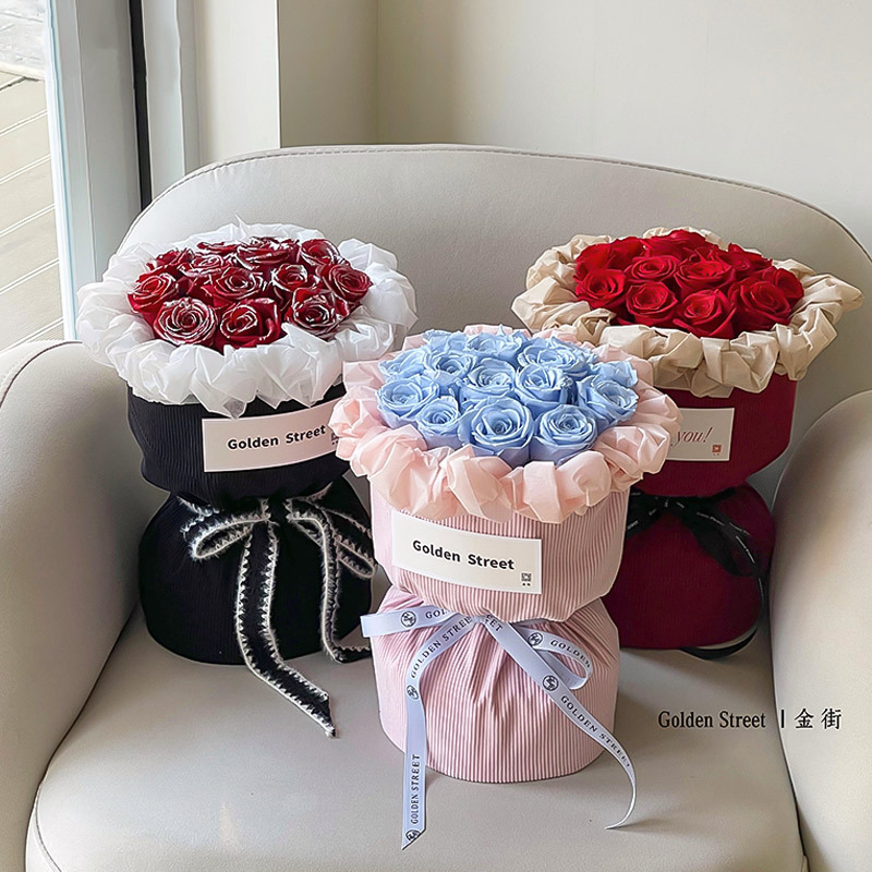 Tela de terciopelo estilo Chanel con rayas y estampado floral, material de envoltura de alta gama para ramos, papel de regalo redondo al por mayor image 3