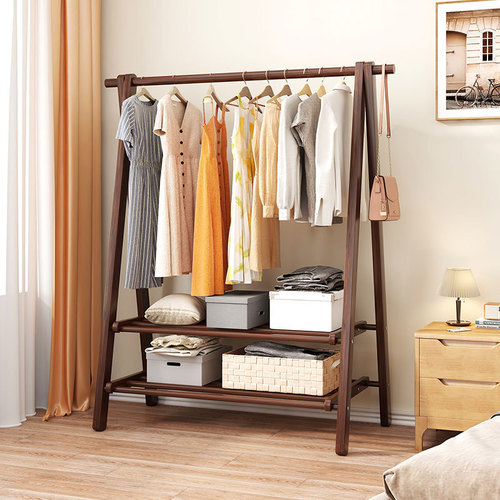 Solid wood clothes hanger bedroom floor-standing clothes rack household clothes drying rack clothes storage rack simple shoe rack coat and hat rack integrated