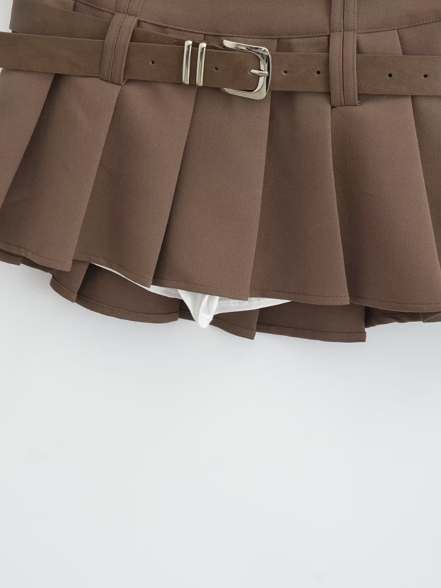 Falda plisada estilo colegial para mujer con cinturón antifugas_voghion.com
