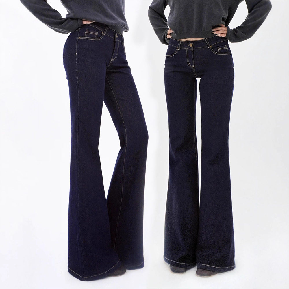 Clearance American Retro Style Spicy Girl Low-Waist Original Color Straight-Leg Flared Jeans with Stretch, Slim Fit, Waist-Flattering Long Pants for Women