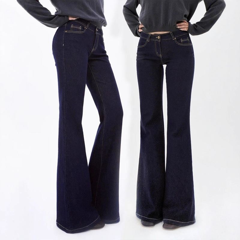 Clearance American Retro Style Spicy Girl Low-Waist Original Color Straight-Leg Flared Jeans with Stretch, Slim Fit, Waist-Flattering Long Pants for Women