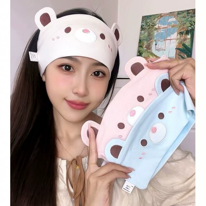 Милая повязка на голову с застенчивым медведем для мытья лица и послеродового периода, расширенная и увеличенная, высокоэластичная тонкая ветрозащитная и теплая партия аксессуаров для волос.